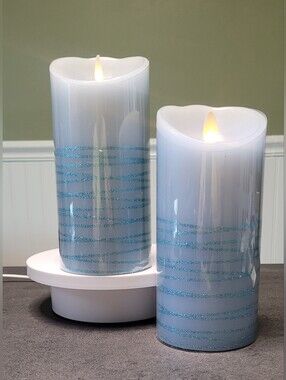 Luminara Light Blue Flameless 7" Pillar Candles Set of 2 Battery Operated